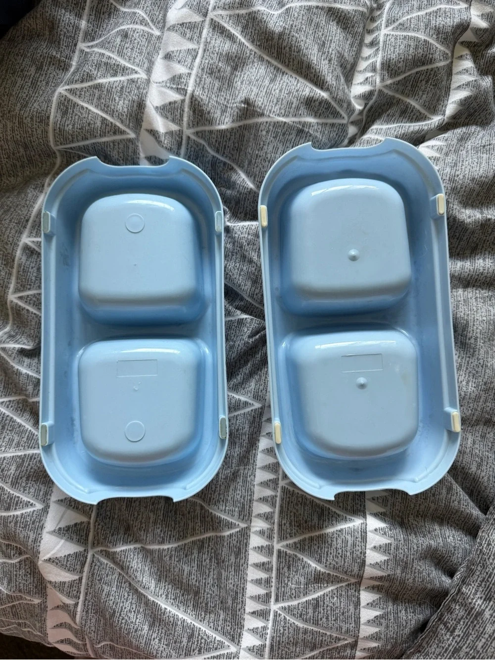Light Blue Double-Compartment Pet Bowls - Set of 2